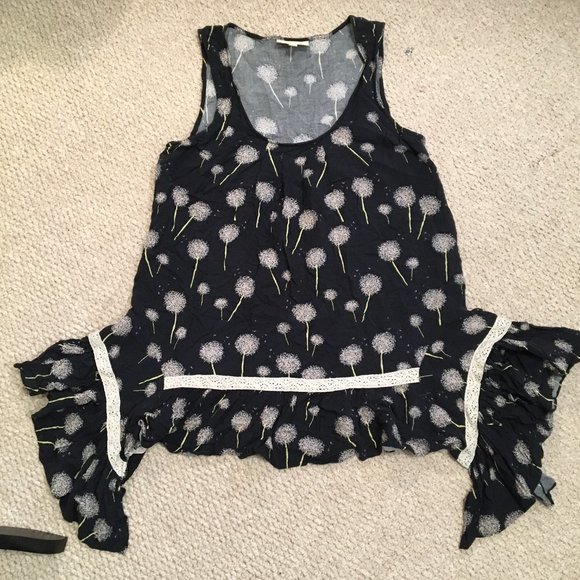Mod Cloth Sleeveless Longer Length Babydoll Top Dandelion Print Women's medium - Picture 9 of 9